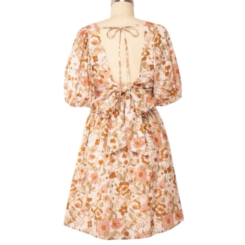 DRESS FORUM BOHO FLORAL MINI DRESS PUFF SLEEVES AND BOW COASTAL COWGIRL LARGE - Picture 5 of 16